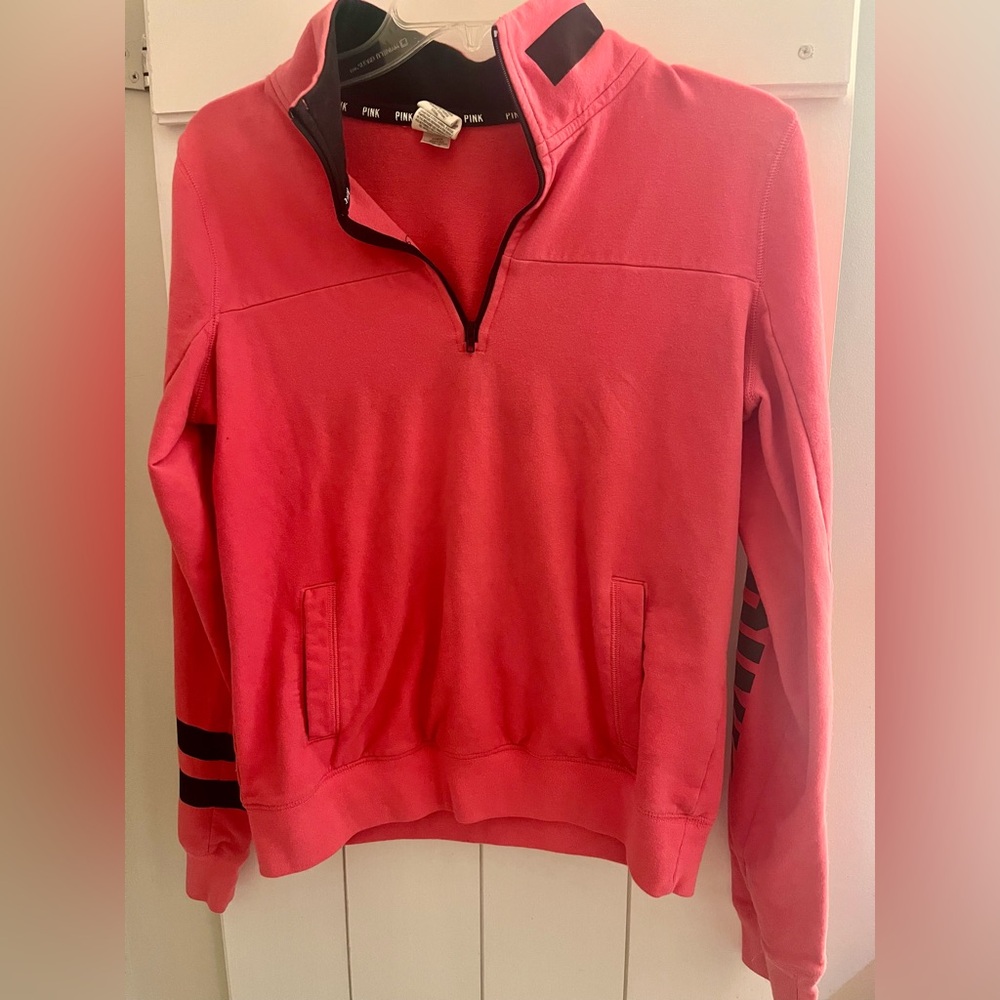 PINK Victoria's Secret Coral Pink Half-Zip Pullover Sweater